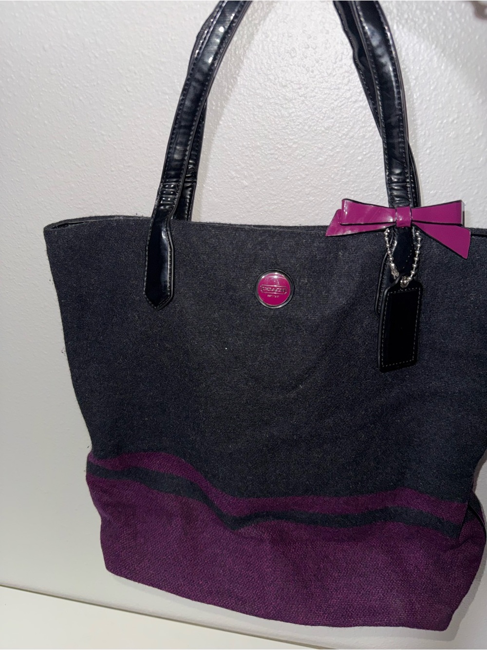 Coach Black and Purple Canvas Tote with Bow Charm